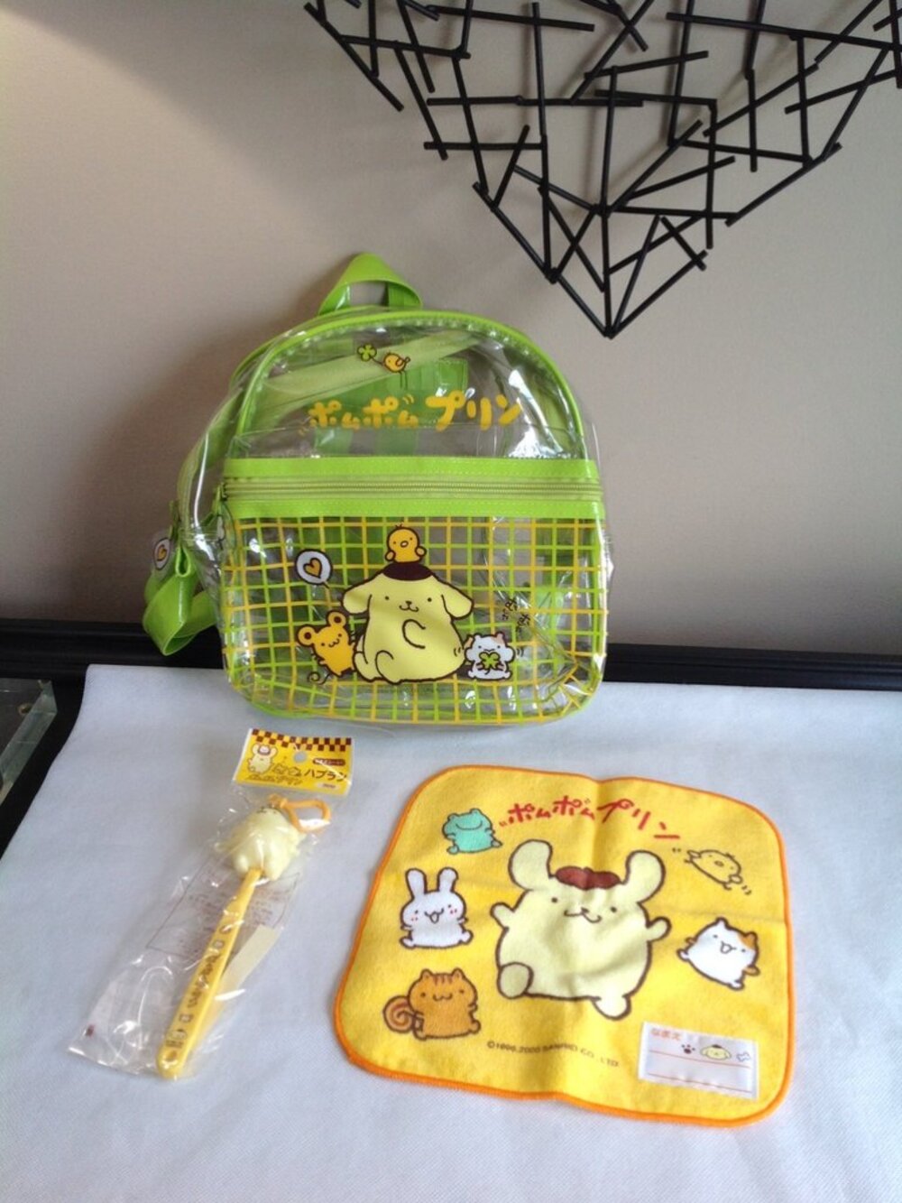 Vintage 2000 1999 Sanrio Japan Pom Pom Purin Backpack Towel Toothbrush Clip Lot